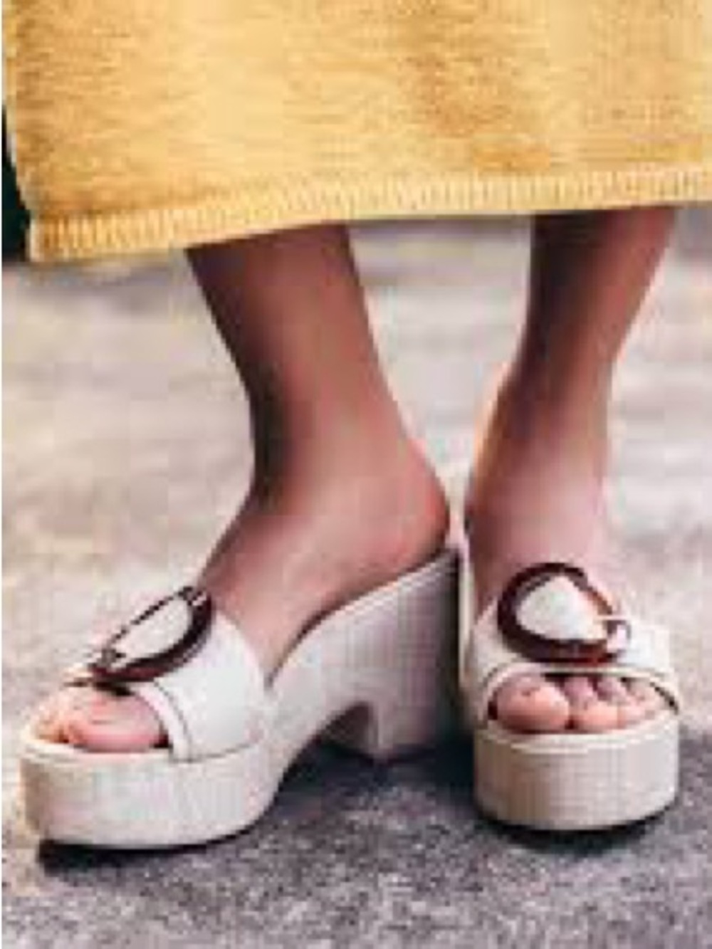 cult gaia Cream Platform Slide Sandals with Buckle